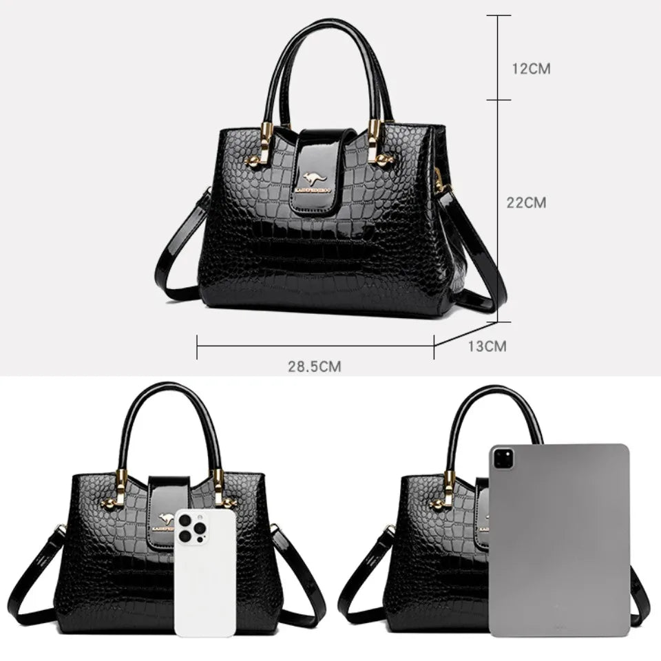 Patent Leather Crocodile Tote Handbag for Women