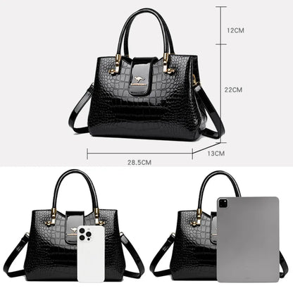 Patent Leather Crocodile Tote Handbag for Women