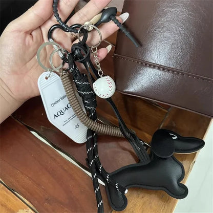 Dachshund Leather Keychain with Braided Rope & Hotel Tag