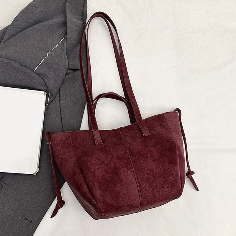 Large Suede Tote Bag – Women's Retro Shoulder Handbag