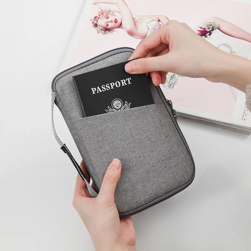Travel Passport Holder Wallet Family Document Organizer with Zipper