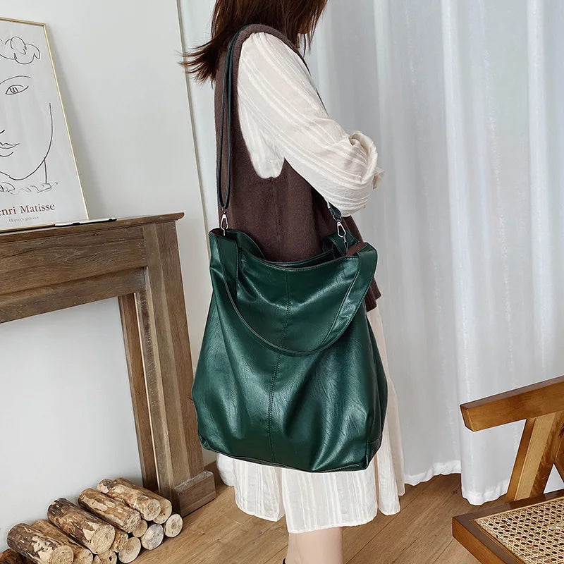 Moods Oversized Black Shoulder Bags Women Luxury Soft Leather Large Capacity Shopper Totes