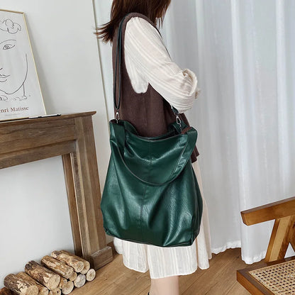 Moods Oversized Black Shoulder Bags Women Luxury Soft Leather Large Capacity Shopper Totes