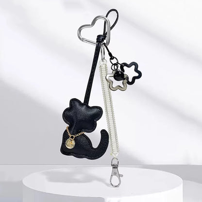 Leather Cat Keychain Charm with Bell & Star Pendant
