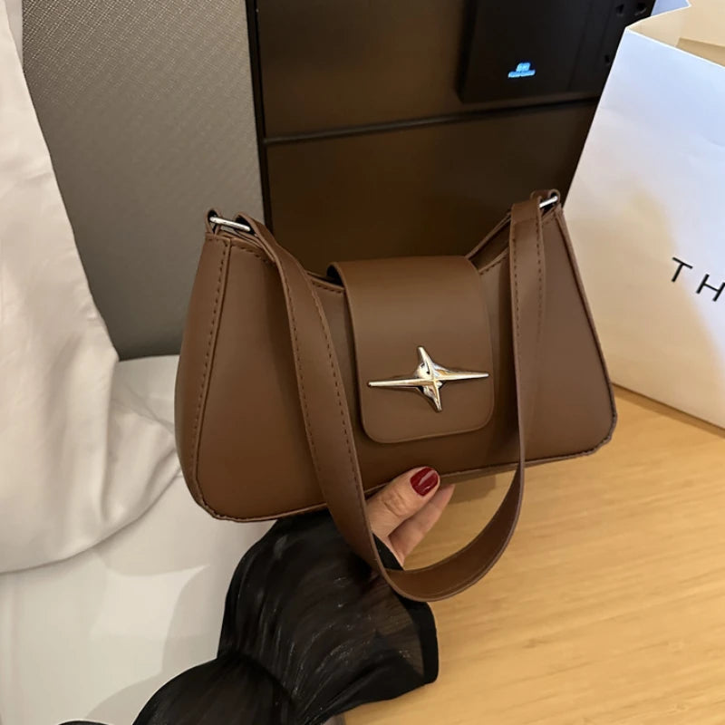 Y2K Glossy PU Leather Shoulder Bag for Women – Small Luxury Underarm Purse