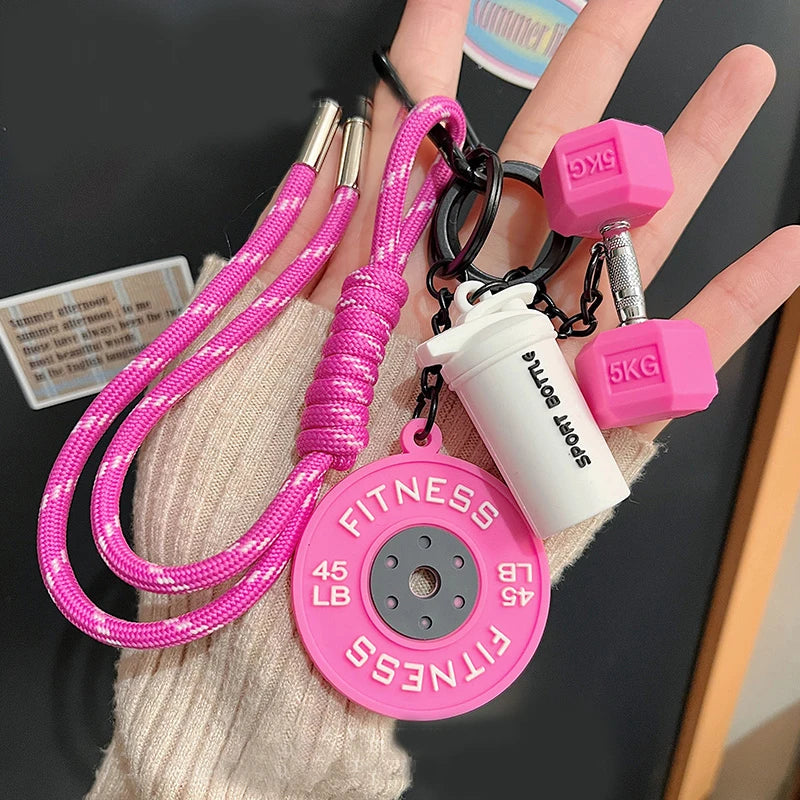 Gym Fitness Keychain Set – Mini Dumbbell & Weight Plate Pendant