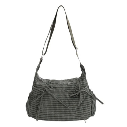 Retro Grid Shoulder Bag – Large Capacity Korean Crossbody