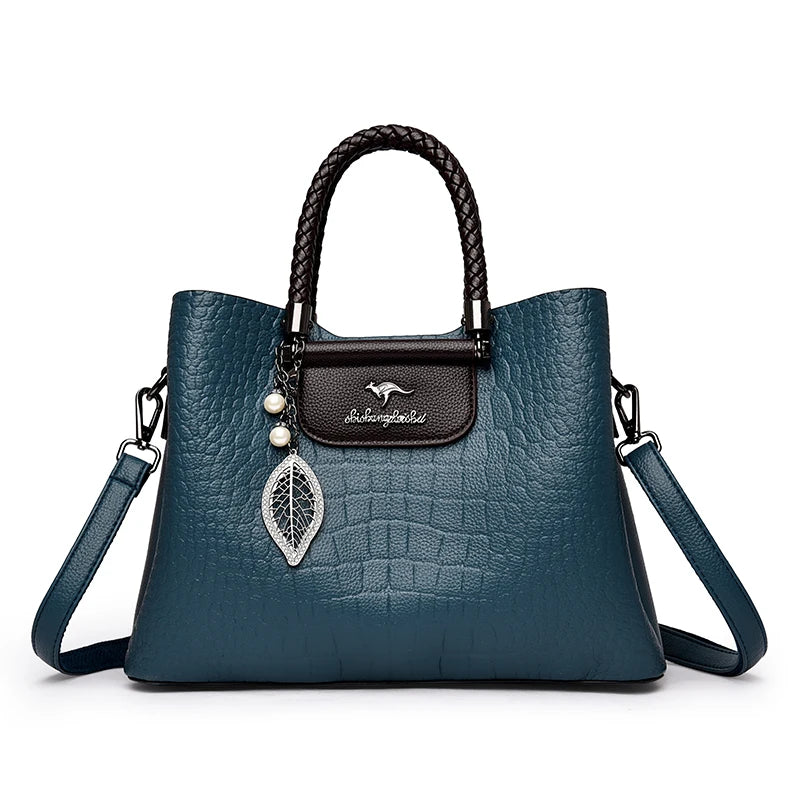 Luxury Leather Handbag for Women – Woven Handle Crossbody