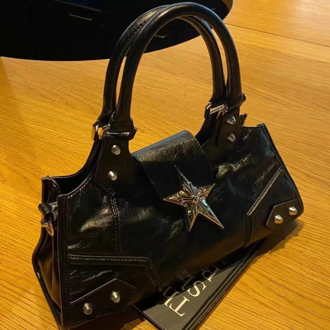 Gothic Star Shoulder Bag – Y2K Punk Black Purse for Women