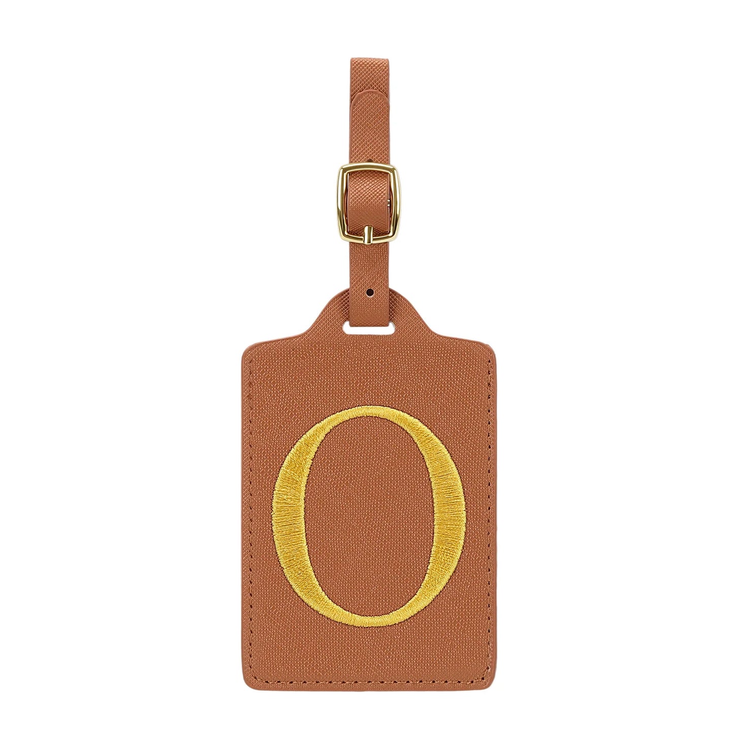 Personalized Initial Luggage Tag – Brown PU Leather Monogram Suitcase Label