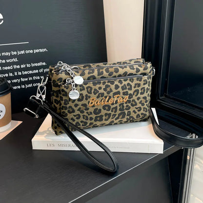 Leopard Print Crossbody Bag for Women with Wristlet & Chain Strap