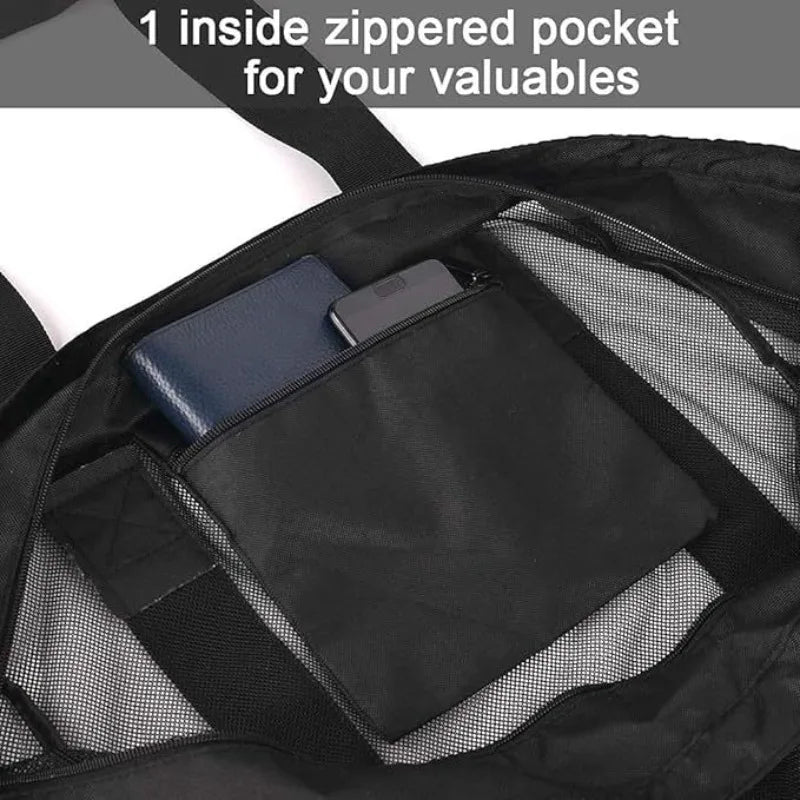 Extra Large Mesh Beach Bag with Zipper & Side Pockets