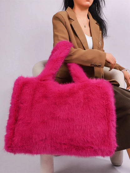 Winter Women S Furry Tote Handbags Large Capacity Commuter Ladies Faux Fur Shoulder Bag Soft Plush