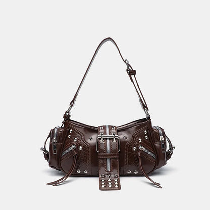 Gothic Rivet Shoulder Bag – Y2K Punk PU Leather Handbag