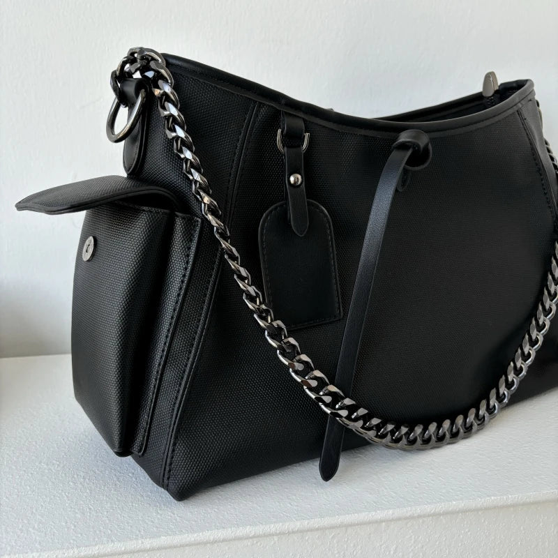 Moods Branded Shoulder Tote Bags Women Soft Pu Leather Large Capacity Commute Shopper Crossbody Bag