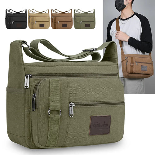 Men's Canvas Crossbody Bag – Multi-Pocket Travel Messenger