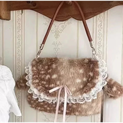 Faux Fur Deer Plush Crossbody Bag – Lolita Bow Design