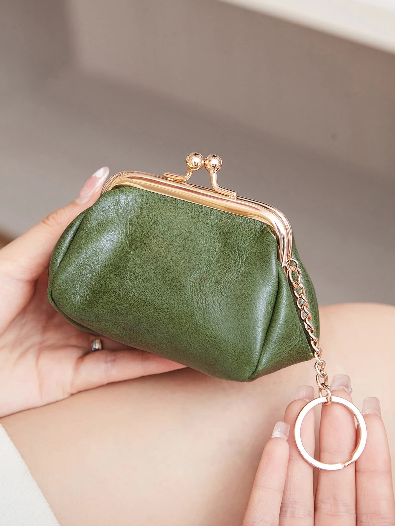 Kiss Lock Coin Purse Mini PU Leather Wallet for Women