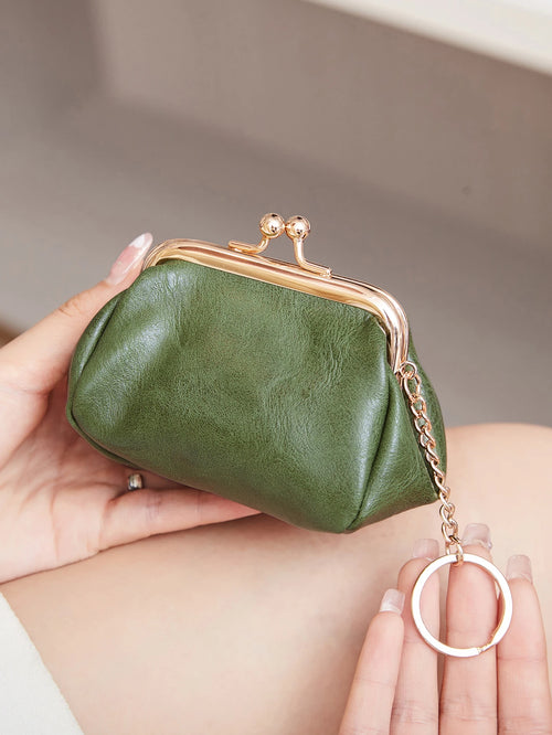 Kiss Lock Coin Purse Mini PU Leather Wallet for Women
