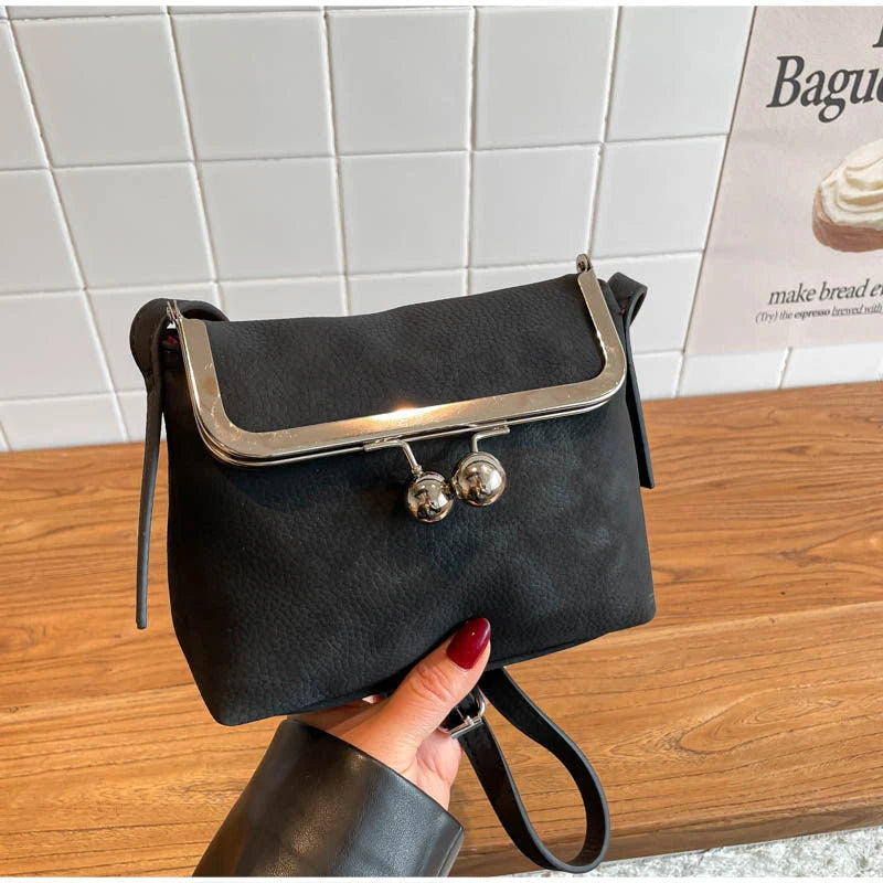 Lychee Pattern Crossbody Bag – Metal Clip Frame Women's Shoulder Bag
