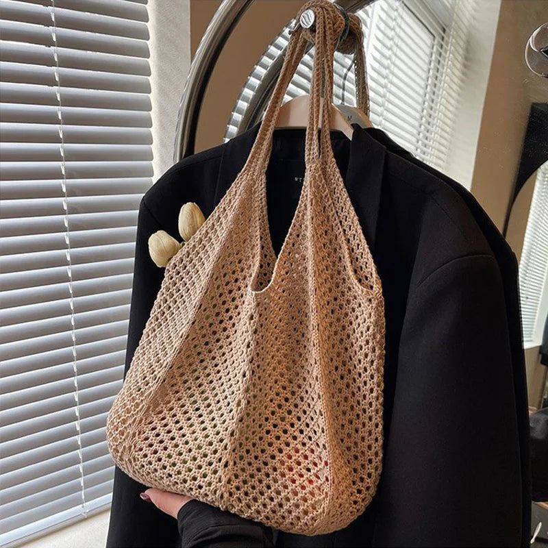 Crochet Tote Bag for Women – Large Boho Woven Shoulder Bag