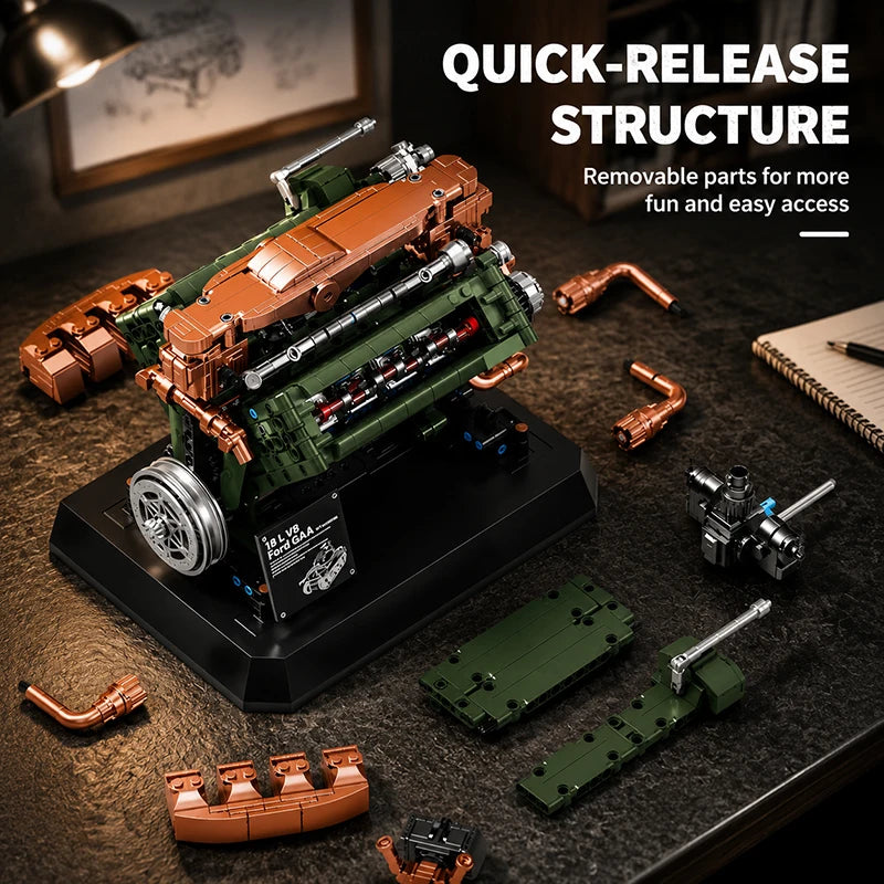 Ford GAA V8 Engine MOC Building Set – 1385 Pieces