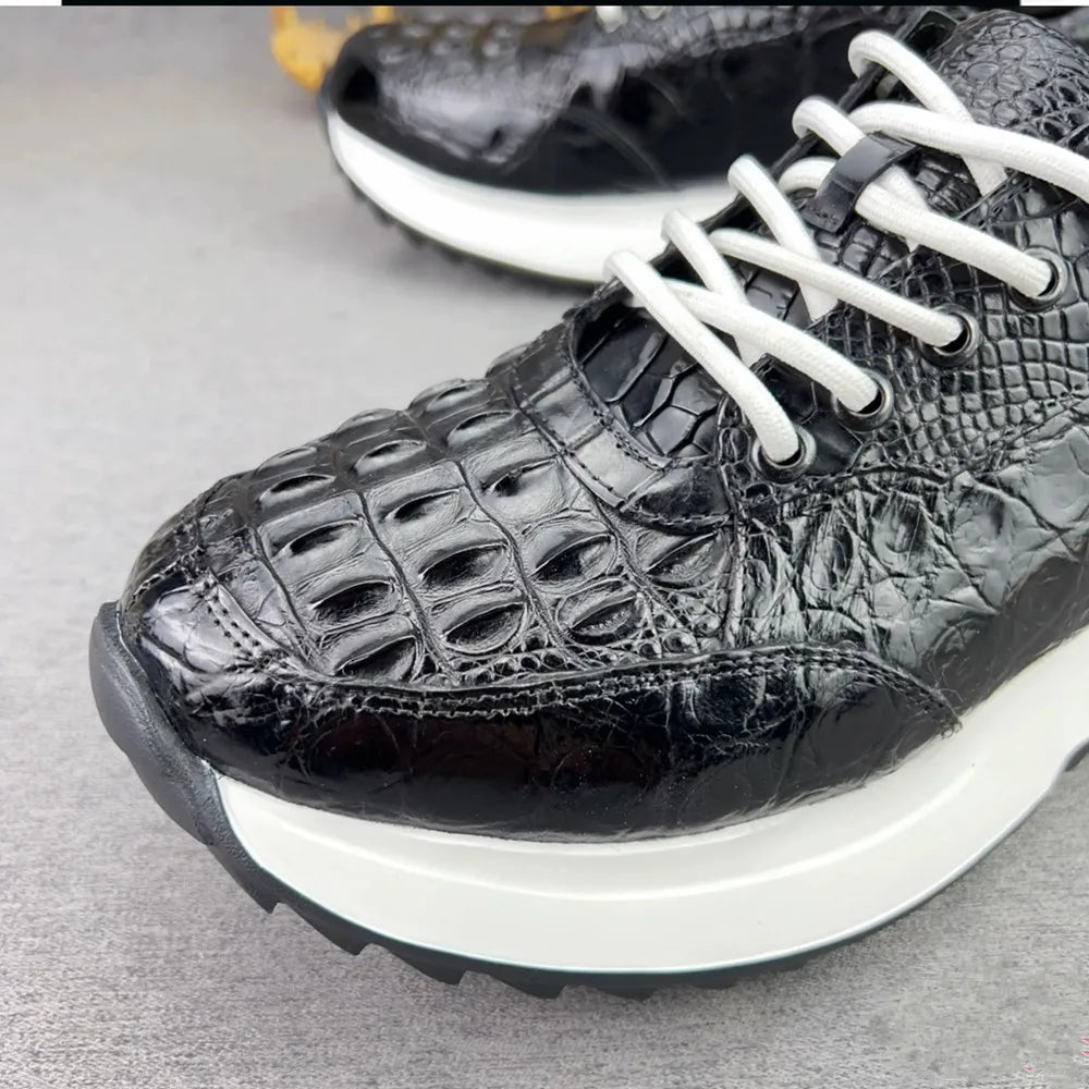 Crocodile Leather Men's Luxury Lace-Up Sneakers Low-Top Casual Shoes