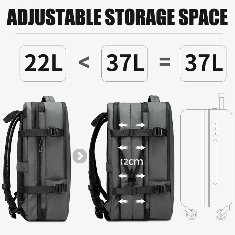 Expandable Business Backpack with USB Port – Waterproof 37L/45L