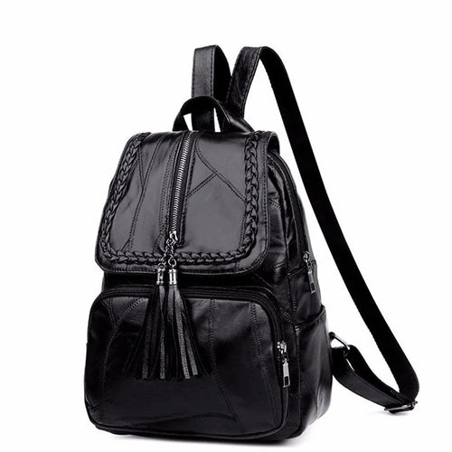 Women's PU Leather Backpack – Waterproof Tassel Travel Shoulder Bag