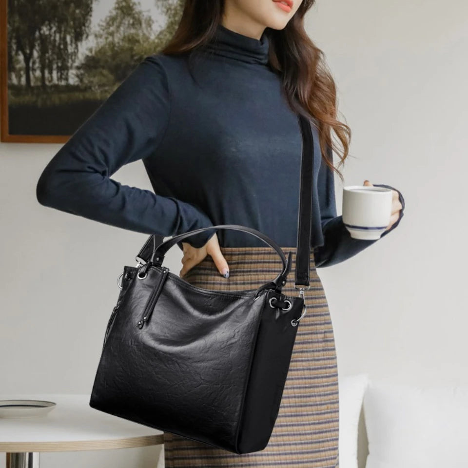 Large Leather Tote Handbag for Women – Shoulder & Crossbody Bag