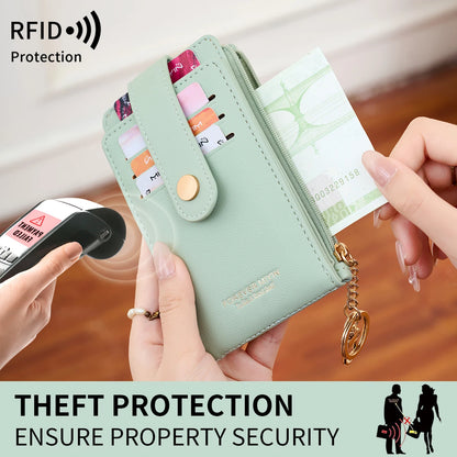 RFID Blocking Women's Mini Wallet with Card Slots & Keychain