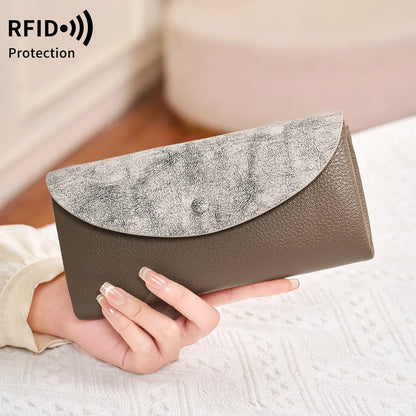 RFID Blocking Women's Wallet – Contrast Color Lychee Pattern Double Zipper Purse