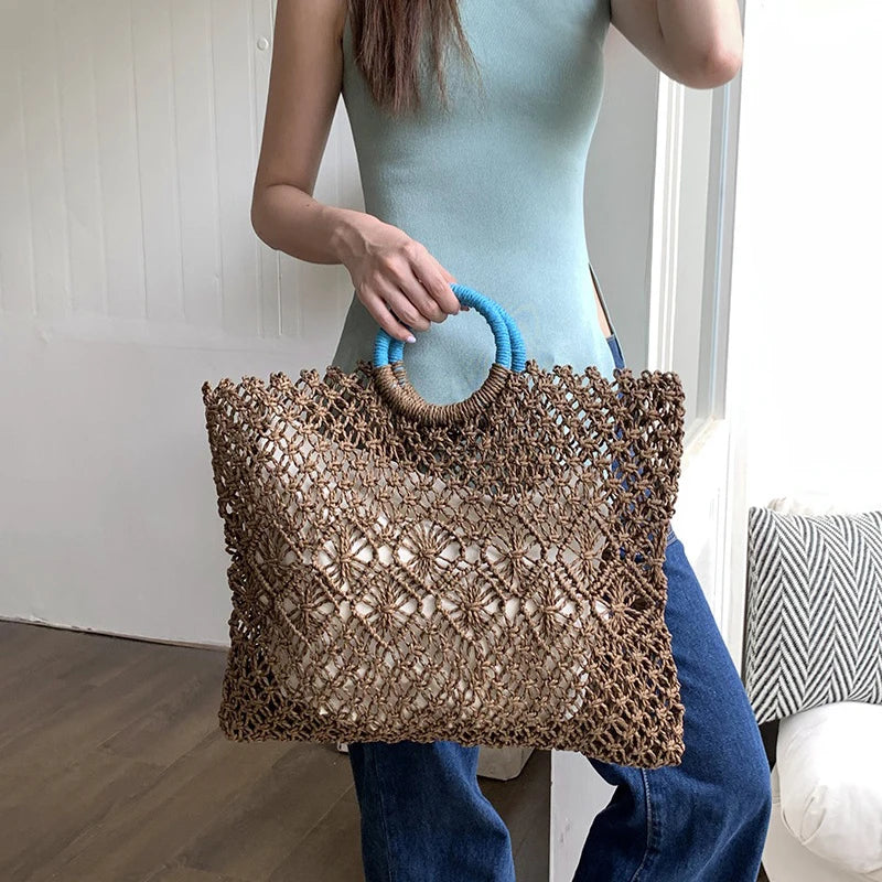 Woven Hollow Handbag – Luxury Metallic Mesh Top Handle Bag