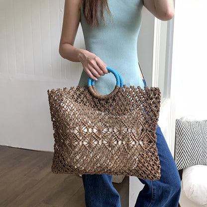 Woven Hollow Handbag – Luxury Metallic Mesh Top Handle Bag