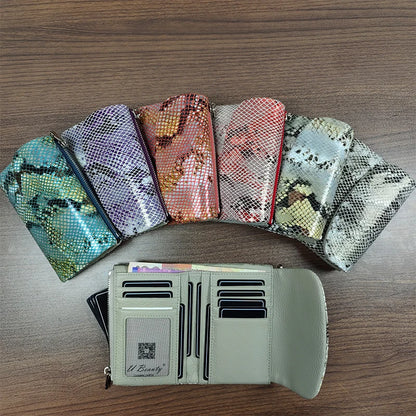 Snake Pattern Leather Women's Short Wallet – Trendy Clutch Purse