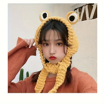 Frog Beanie Hat – Cute Knitted Winter Skull Cap for Women