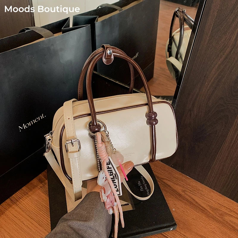 Moods Mini Square Top-Handle Bags Women Contrast Color Small Boston Shoulder Crossbody Bag Luxury