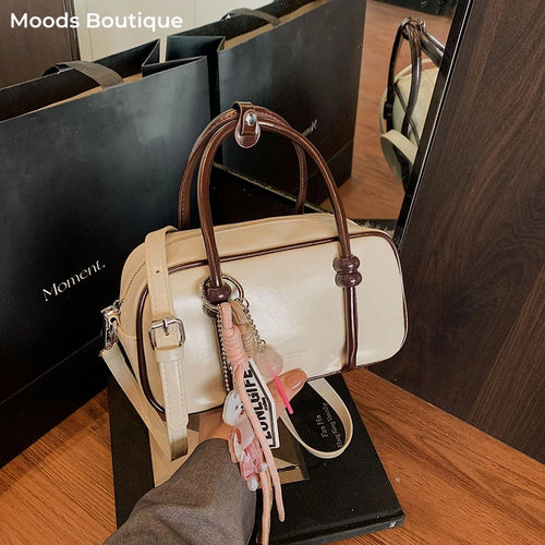 Moods Mini Square Top-Handle Bags Women Contrast Color Small Boston Shoulder Crossbody Bag Luxury