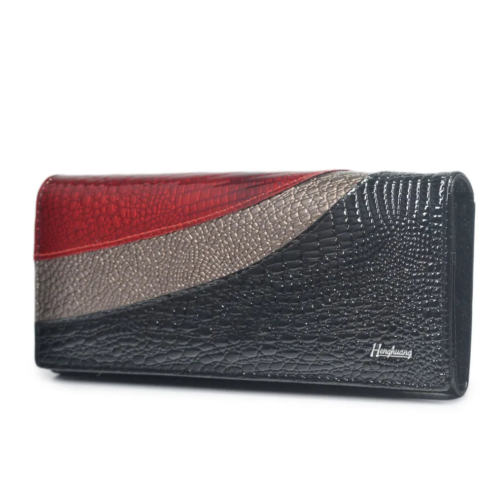 Crocodile Patent Leather Women's Long Wallet Magnetic Buckle