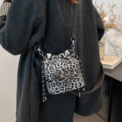 Leopard Print Mini Crossbody Bucket Bag for Women