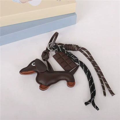 Cute Animal Leather Keychain Charm – Cat & Dog Pendant