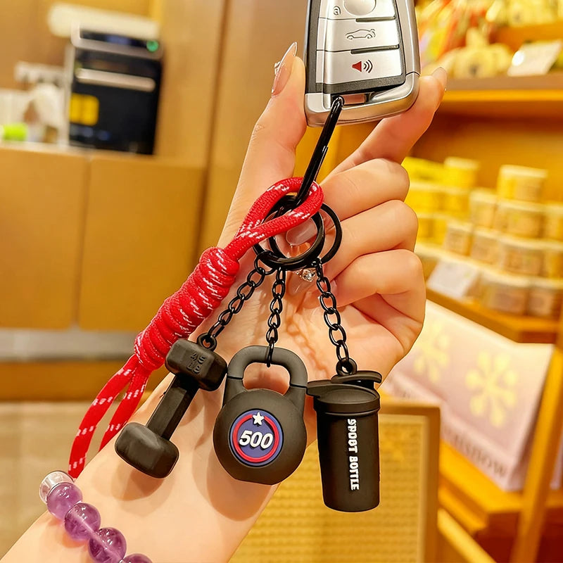 Gym Charm Keychain Set – Kettlebell, Dumbbell & Shaker