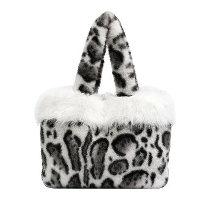 Autumn Winter Leopard Print Tote Bag Shoulder Hair Large Capacity Messenger Plush Student