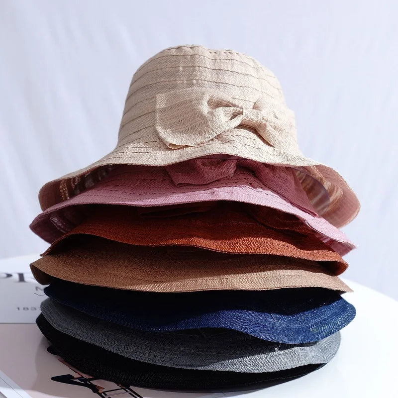 Women's Wide Brim Sun Hat with Bow – Foldable UV Protection