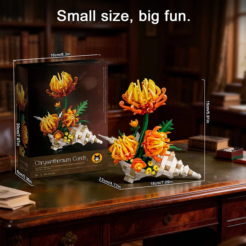 Chrysanthemum Conch Flower Building Blocks Set – DIY Floral Decor