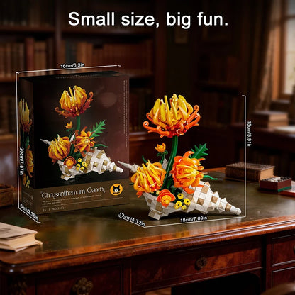 Chrysanthemum Conch Flower Building Blocks Set – DIY Floral Decor