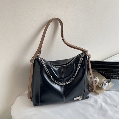 Moods Autumn Latest Backpacks Women Soft Pu Leather Pure Color Chain Shoulder Tote Bags Large