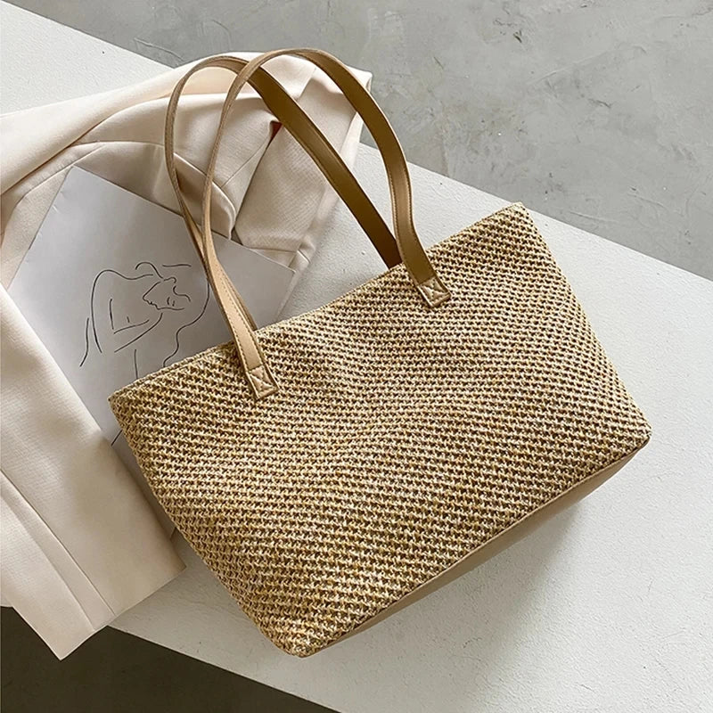 Rattan Woven Beach Tote Bag – Large Capacity Women Shopper