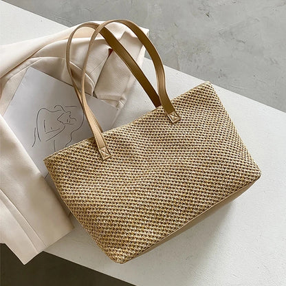 Rattan Woven Beach Tote Bag – Large Capacity Women Shopper