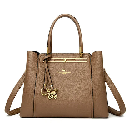 Luxury Leather Women's Handbag – 3-Layer Shoulder & Crossbody Tote